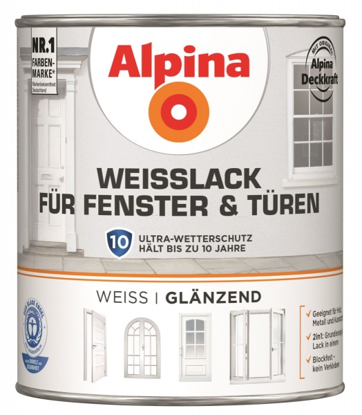 Alpina Weißlack für Fenster & Türen glänzend 750 ml
