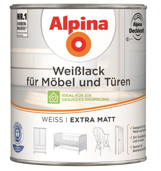 Alpina Weißlack für Möbel & Türen extra matt 750 ml