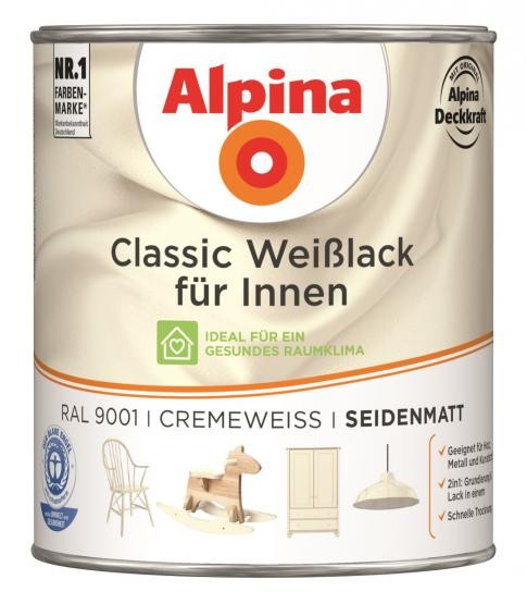 Alpina Classic Weißlack für Innen Cremeweiß (RAL 9001) seidenmatt 750 ml