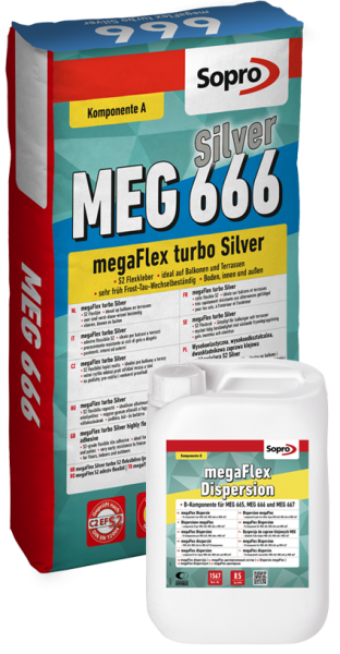Sopro MegaFlex S2 Turbo MEG 666 Flexkleber Komp. A 25 kg + Komp. B MEG 1567 8,5 kg