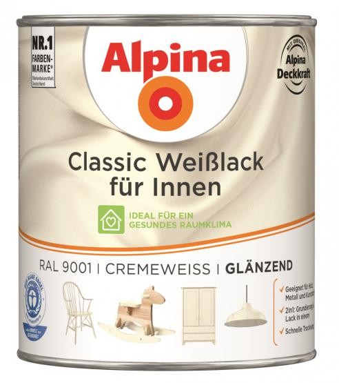 Alpina Classic Weißlack für Innen Cremeweiß (RAL 9001) glänzend 750 ml