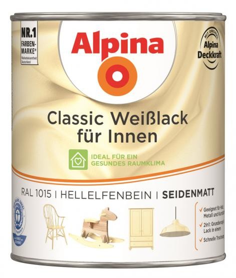 Alpina Classic Weißlack für Innen Hellelfenbein (RAL 1015) seidenmatt 750 ml