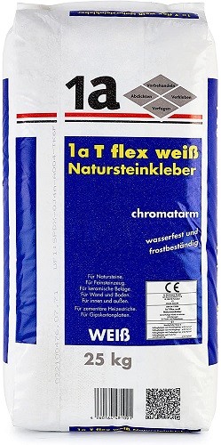 1a Bauchemie 02-03-250-WE 1a T Natursteinkleber Fliesenkleber flex weiß naturstein 25kg