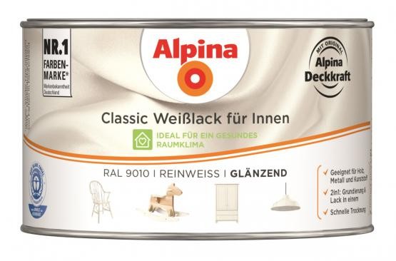Alpina Classic Weißlack für Innen Reinweiß (RAL 9010) glänzend 750 ml